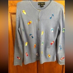 Mercer & Madison Thong/Slipper/Flipflops Embroidered Cardigan, Blue, Medium, GUC